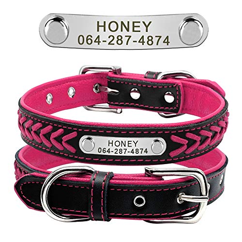 Beirui Gepolstertes Hundehalsband aus Echtleder, personalisierbar, sichere Passform, Halsband mit Namen, rot/schwarz/pink/lila/gelb/violett/Weiß, XS, S, M, L, XL von Beirui