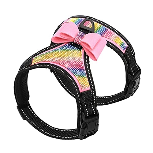 Beirui Hundegeschirr mit Strasssteinen, reflektierend, glitzernd, Nylon, mit glitzernder Fliege, für kleine, mittelgroße und große Hunde, zum Spazierengehen, Party, Hochzeit, Rosa mit Strasssteinen von Beirui