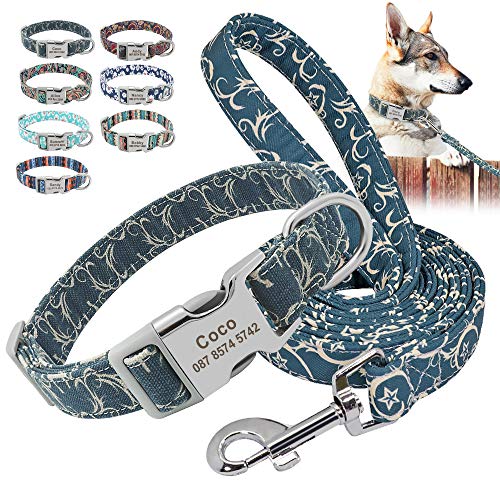 Beirui Hundehalsband und Leine, Nylon, personalisierbar, weich, ethnischer Stil, Halsbänder für kleine, mittelgroße und große Hunde, mit leichter Schnalle, S, Icy Fire von Beirui