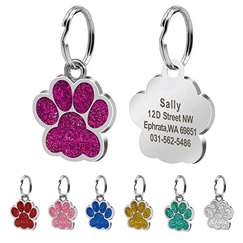 Beirui ID-Tags für Hunde und Katzen, Pfotenabdruckmotiv, personalisierbar mit Laser-Gravur, 24 mm, Edelstahl, Rose, L (1.5"Durchmesser) von Beirui