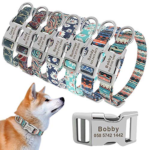 Beirui Personalisierbares Hundehalsband aus Nylon mit individuellem Namensschild – weiches Halsband im Ethno-Stil für kleine, mittelgroße und große Hunde mit leichter Schnalle, große Größe von Beirui