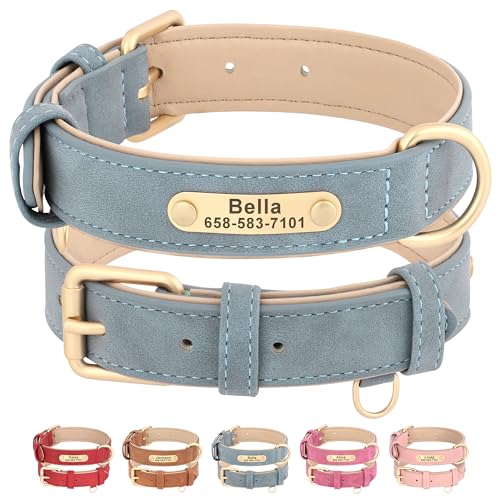 Beirui Personalisierte Hundehalsbänder, weiches Leder, Hundehalsband mit Namensschild, verstellbares, strapazierfähiges Hundehalsband mit hochwertigen Legierungsbeschlägen für den täglichen von Beirui