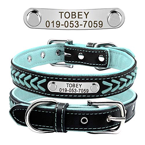 Berry Adjustable Leather Padded Custom Pet Dog Collars with Engraved Nameplate,Fit Cats and Small Medium Dogs (XS: Neck 8.5-11.5" (22-29cm), Blau) von Beirui
