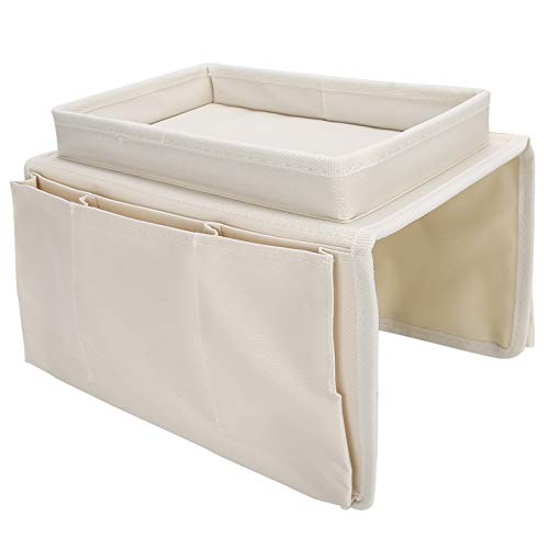 Sofa Aufbewahrungstasche, 4 Taschen Sofa Armlehne TV Fernbedienung Organizer Sessel Couch Tasche mit Getränkehalter Ablage(Beige) von Beisha