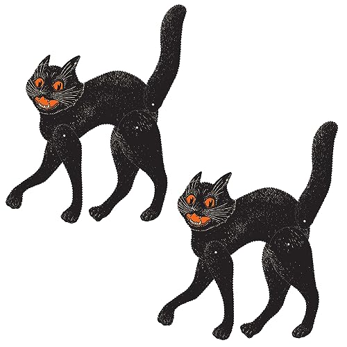 Beistle 2 Stück 52,1 cm Vintage Halloween Jointed Scratch Cats für gruseliges Partyzubehör, hergestellt in den USA seit 1900, Schwarz/Orange von Beistle