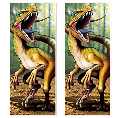 Beistle 2 Stück Kunststoff Dino Thema Türabdeckungen Dinosaurier Geburtstag Party Dekorationen 76,2 cm x 1,8 m, mehrfarbig von Beistle