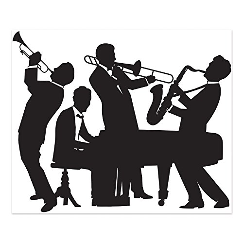 Beistle 20er Jahre Jazz Band Insta Wandbild komplette Wanddekoration Mardi Gras Musik Party Zubehör, 152 x 152 cm, Schwarz/Weiß von Beistle