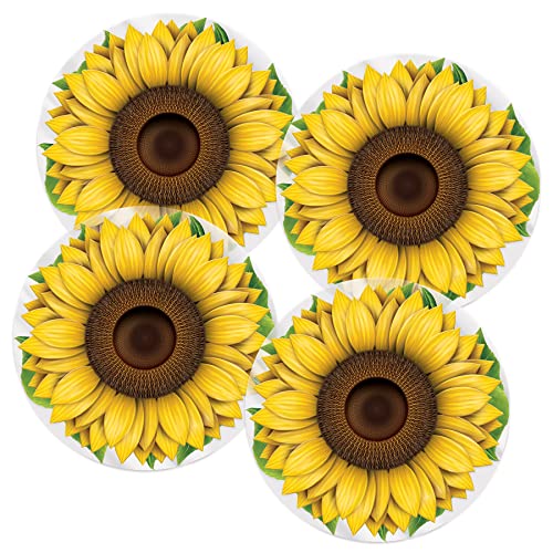 Beistle 4 Stück 33 cm runde Kunststoff-Sonnenblumen-Platzsets für den Esstisch – fröhliches Blumengeschirr, Frühlings- und Sommer-Party-Dekorationen, seit 1900 von Beistle