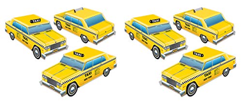 Beistle 53646 Dreidimensionale Taxikabine Tafelaufsätze 6 Stück New York City Partydekorationen, 10,2 x 26,7 cm, gelb/schwarz/weiß von Beistle