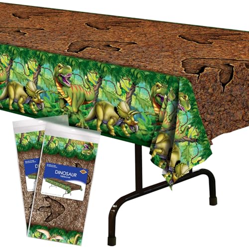 Beistle 53654 Plastic Rectangular Dinosaur Table Covers 2 Piece Birthday Tableware Party Supplies, 54" x 108", Multicolored von Beistle