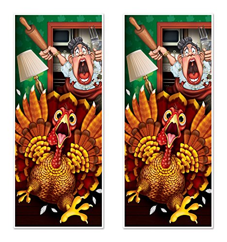 Beistle 90511 Türabdeckungen mit Aufschrift Wild Turkey Happy Thanksgiving, 2 Stück Hängedekoration für den Innen- und Außenbereich, für Herbstpartys, Kunststoff, Mehrfarbig von Beistle
