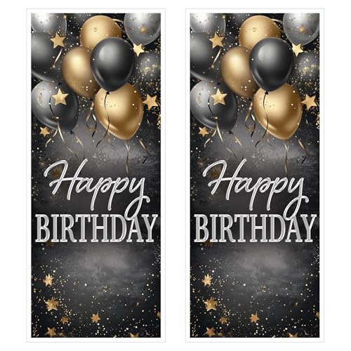 Beistle Happy Birthday Türabdeckungen – 2 Stück Allwetter-Kunststoff-Party-Dekorationen mit goldenem und schwarzem Ballon-Design für Meilenstein-B-Tag, Eingang oder Wandhintergrund, je 1,8 x 76,2 cm Beistle Happy Birthday Türabdeckungen – 2 Stück Allwetter-Kunststoff-Party-Dekorationen mit goldenem und schwarzem Ballon-Design für Meilenstein-B-Tag, Eingang oder Wandhintergrund, je 1,8 x 76,2 cm von Beistle