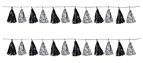 Beistle Metallische Quasten-Girlande Silvester Dekorationen, Abschlussfeier Partyzubehör, Auszeichnungen Nacht Banner, 24,8 cm x 20,3 cm, schwarz/silber von Beistle