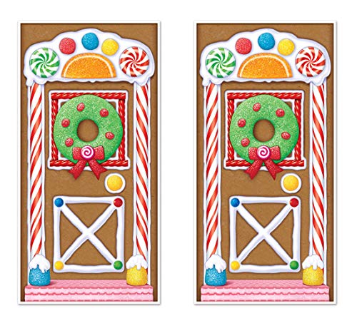 Beistle S20017AZ2 Gingerbread House Door Covers 2 Piece Weihnachtsparty-Zubehör, Winterdekoration, Kunststoff, Mehrfarbig von Beistle