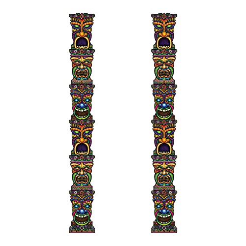 Beistle S50467AZ2 2 Stück haltbare Kartonpapier-Jointed Tiki Totem Pole Ausschnitte Luau Party-Wanddekoration, Pappe, Verschiedene Farben von Beistle