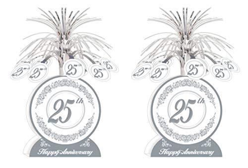 Beistle 25th Anniversary Centerpieces S50513AZ2 Tafelaufsatz zum 25. Hochzeitstag, 2-teilig, Papier, Silber/weiß von Beistle