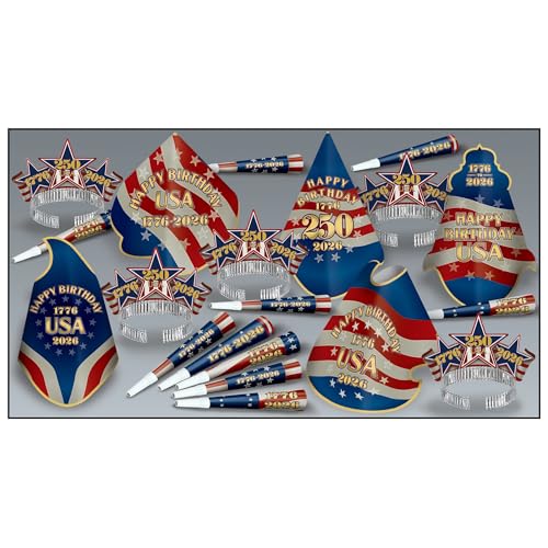 Beistle Semiquincentennial Sortiment für 10 – festliche patriotische Hüte, Hörner und Tiara-Zubehör für 250-jährige Jubiläumsveranstaltungen, 4. Juli und Gemeinschaftsfeiern Beistle Semiquincentennial Sortiment für 10 – festliche patriotische Hüte, Hörner und Tiara-Zubehör für 250-jährige Jubiläumsveranstaltungen, 4. Juli und Gemeinschaftsfeiern von Beistle