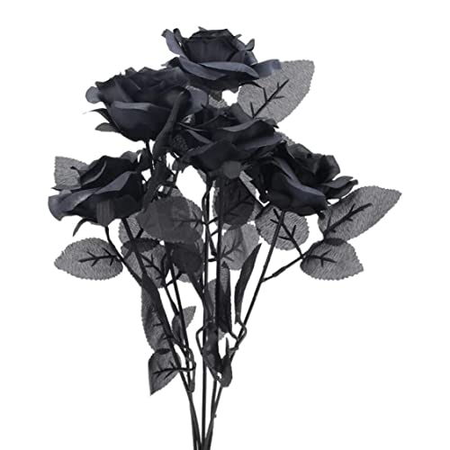 5pcs Schwarze Rosenstrauß Schwarze künstliche Blumen Schwarze Rosenblätter, falsche Schwarze Blumen, Seidenblumenarrangements für Home Wedding Muttertag Blumen Geschenke Party Dekor Dekor von Beito