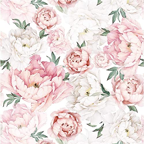 Aquarell Blumenwallpaper Schale und Stick selbstklebend abnehmbarer Vintage Pfingstrose Tapete Roll Pink Blume Vinyl Dekorative Kontaktpapier für Schrank Wohnzimmer DIY Dekor 17.7 x 118 von Beito