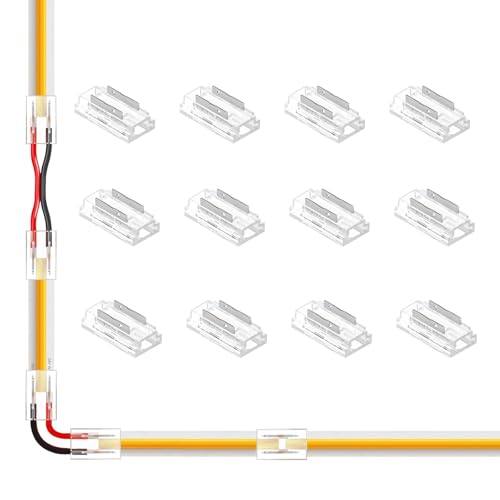 Beiyan LED Streifen Verbinder 2 Polig, 12 Stück 8mm, für SMD/COB-Lichtstreifen 5V 12V 24V, Transparent von Beiyan