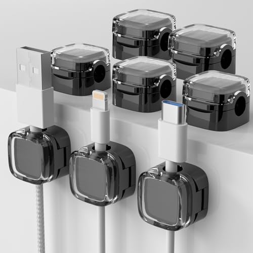 Beiyan 8 Stücke Kabelhalter Selbstklebend,Magnetische Kabelhalter,Kabel Organizer,Kabelclips,Kabelhalter Schreibtisch,Ladekabel Magnetische Kabel für Schreibtisch, Zuhause, Büro, Transparent Schwarz von Beiyan
