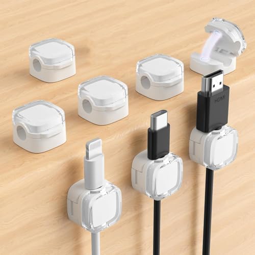 Beiyan 8 Stücke Kabelhalter Selbstklebend,Magnetische Kabelhalter,Kabel Organizer,Kabelclips,Kabelhalter Schreibtisch,Ladekabel Magnetische Kabel für Schreibtisch, Zuhause, Büro, Transparent Weiß von Beiyan