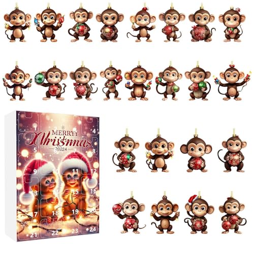 Beiykhera 2025 Affen Weihnachts Adventskalender, 24 Teile Weihnachtszählung Affen Schmuck, Auto Deko Für Thanksgiving Klassenzimmer Büros Geburtstag Festtag von Beiykhera
