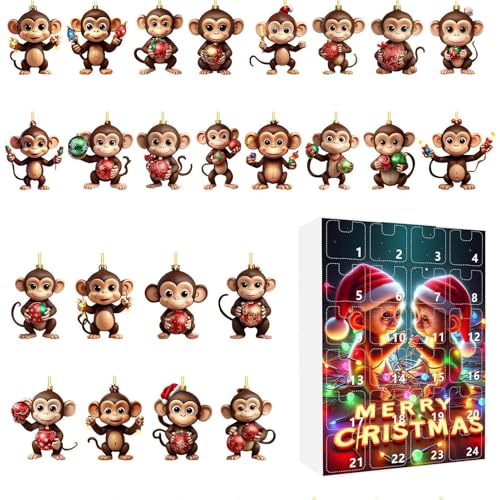 Beiykhera 2025 Affen Weihnachts Adventskalender - 24 Teile Weihnachtszählung Affen Schmuck | Auto Deko Für Thanksgiving Klassenzimmer Büros Geburtstag Festtag von Beiykhera