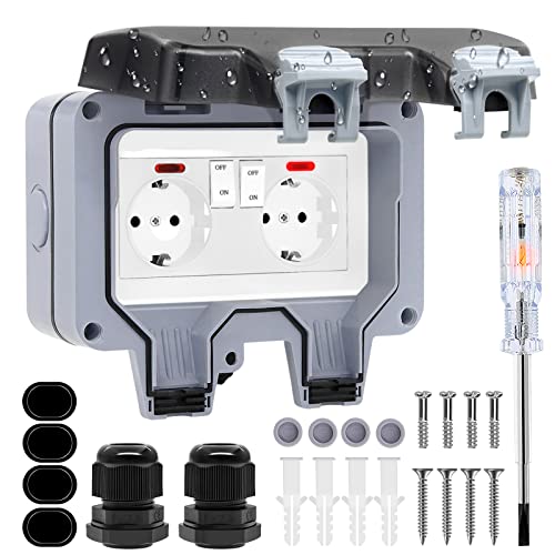 Außensteckdose Steckdose IP66 Wasserdicht Steckdose mit Schalter Kontrollleuchte, Wandsteckdose Feuchtraum Aufputz Schutzkontakt Gartensteckdose Staubdicht Wetterfest Outdoor Steckdose mit Klappdeckel Außensteckdose Steckdose IP66 Wasserdicht Steckdose mit Schalter Kontrollleuchte, Wandsteckdose Feuchtraum Aufputz Schutzkontakt Gartensteckdose Staubdicht Wetterfest Outdoor Steckdose mit Klappdeckel von Beizkna