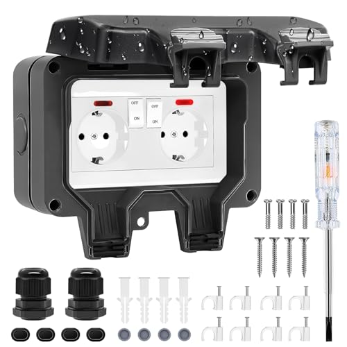Außensteckdose Steckdose IP66 Wasserdicht Steckdose mit Schalter Kontrollleuchte, Wandsteckdose Feuchtraum Aufputz Schutzkontakt Gartensteckdose Staubdicht Wetterfest Outdoor Steckdose mit Klappdeckel Außensteckdose Steckdose IP66 Wasserdicht Steckdose mit Schalter Kontrollleuchte, Wandsteckdose Feuchtraum Aufputz Schutzkontakt Gartensteckdose Staubdicht Wetterfest Outdoor Steckdose mit Klappdeckel von Beizkna