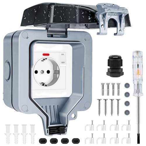 Aussensteckdose Wasserdicht Außensteckdose 1-Fach mit Schalter Kontrollleuchte IP66 Wasserdichte Outdoor Steckdose Feuchtraum Aufputz Gartensteckdose Abschliessbar Aussen Steckdose mit Klappdeckel Aussensteckdose Wasserdicht Außensteckdose 1-Fach mit Schalter Kontrollleuchte IP66 Wasserdichte Outdoor Steckdose Feuchtraum Aufputz Gartensteckdose Abschliessbar Aussen Steckdose mit Klappdeckel von Beizkna