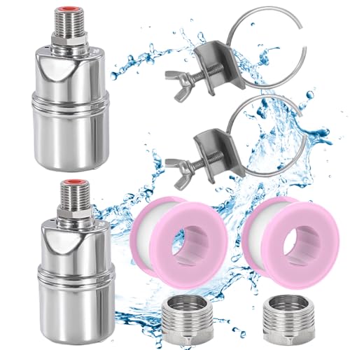 Bekasa 2 Stück Automatisches Schwimmerventil mit Befestigungswinkel, 1/2'' Edelstahl Automatische Wasserstandsregelung mit Wasserhahn-Dichtungsband Schwimmkugelhahn für Wassertank von Bekasa