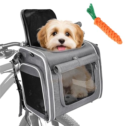 Bekasa Hundekorb Fahrrad Vorne, 4-in-1 Hundekorb für Fahrrad,Faltbar Erweiterbarer Hunderrucksack bis 8KG,mit 4 Mesh-Fenster, 4-Offenen Türen, Große Haustier-Reisetasche für Katzen und Hunde von Bekasa