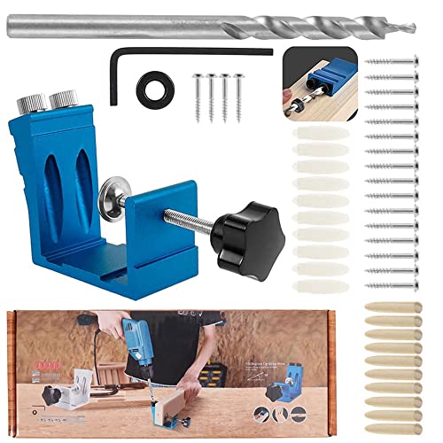 Pocket Hole Jig Kit Taschenloch Vorrichtungs Set, Aluminium-Holzbearbeitung, Lochbohrvorrichtungen, 15-Grad-Winkel, Werkzeug für Tischlerei, Gelenkpositionierer-Set von Bekasa
