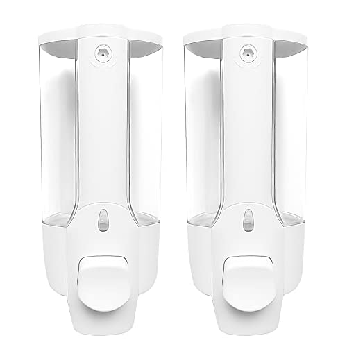 Bekasa Seifenspender Wandbefestigung, 350ML Pumpspender, Desinfektionsmittelspender Klein Spülmittelspender für Badezimmer Dusche Arbeitsplatte (White,2) von Bekasa