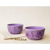 Handgefertigte 12, 5 cm Große Keramikschüssel, Lila Geriffelte 15-Unzen-Servierschüssel, Gesprenkelte Suppe, Müsli, Reis, Eiscreme, Frühstück von BekatCeramics