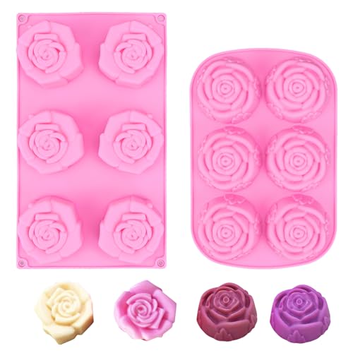 Bekecidi 2 Stück Silikonform Blüten, 3D Rose Silikon Backform Schokoladenformen in Lebensmittelqualität, Leicht zu Entformende Silikonformen zum Backen, Süßigkeiten, Gelee, Eiswürfeln, Muffins(2 Rosa) von Bekecidi