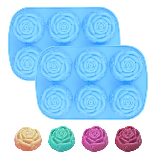 Bekecidi 2 Stück Silikonform Blüten, 3D Rose Silikon Backform Schokoladenformen in Lebensmittelqualität, Leicht zu Entformende Silikonformen zum Backen, Süßigkeiten, Gelee, Eiswürfeln, Muffins(2 Blau) von Bekecidi