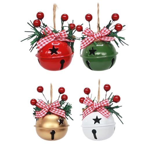 Bekecidi 4 Weihnachtsglocken-Ornamente, spüren Sie die Festliche Atmosphäre – sorgfältig gefertigte rote, grüne, goldene und weiße Metallglocken bringen Ihnen Bezaubernde Weihnachtsfeiern von Bekecidi