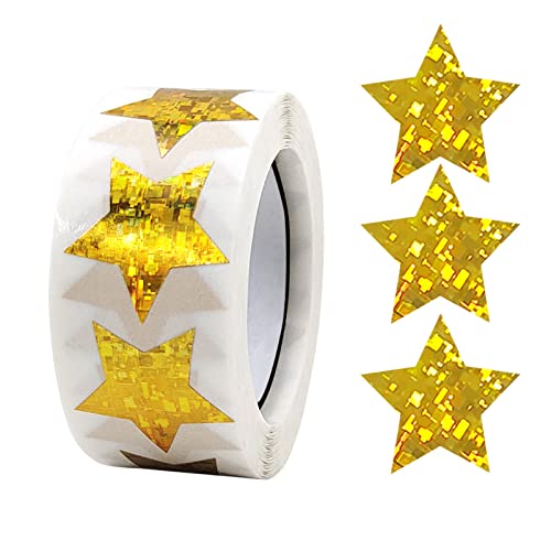 Bekecidi 500 STÜCKE Goldene Sternaufkleber, 1 Rolle selbstklebende goldene Sterne, 2,5 cm Belohnungstabellen-Aufkleber, holografische Stern-Metallic-Aufkleber für Kinder, Lehrer(Style-E) von Bekecidi