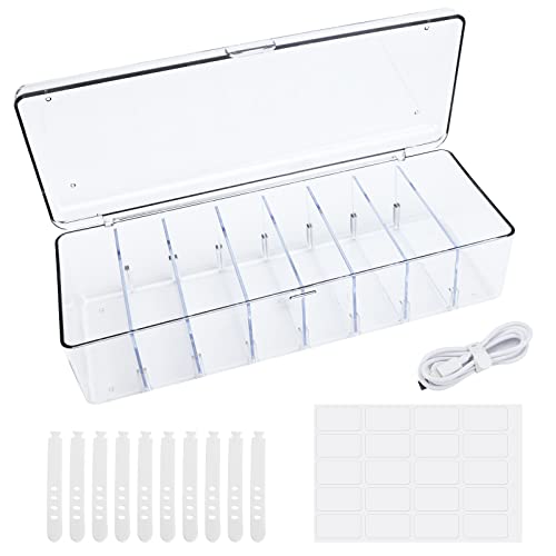 Bekecidi Kabel-Organizer aus Acryl mit 8 Gittern, Kabelmanagement-Box, Kabelaufbewahrungsbox, 20 klassifizierte Aufkleber und 10 Kabelbinder, transparenter Netzkabel-Organizer(Transparent) von Bekecidi