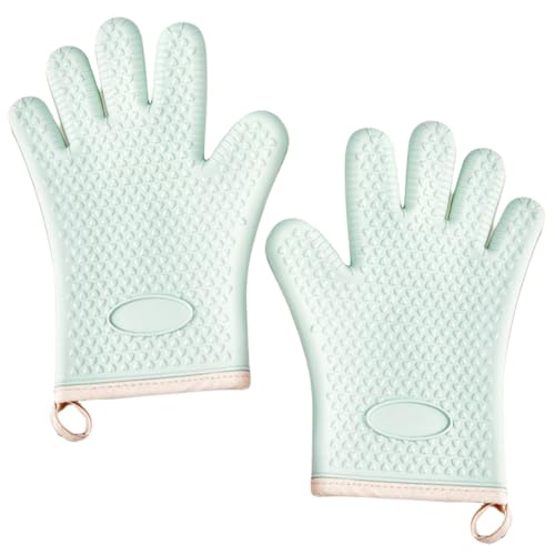 Bekecidi Silikon-Ofenhandschuhe, Hitzebeständig 600 Grad, Cyan Ofenhandschuhe mit rutschfestem Design, Wasserdicht Weiches Lsolierfutter Küchenhandschuhe zum Kochen, Backen von Bekecidi
