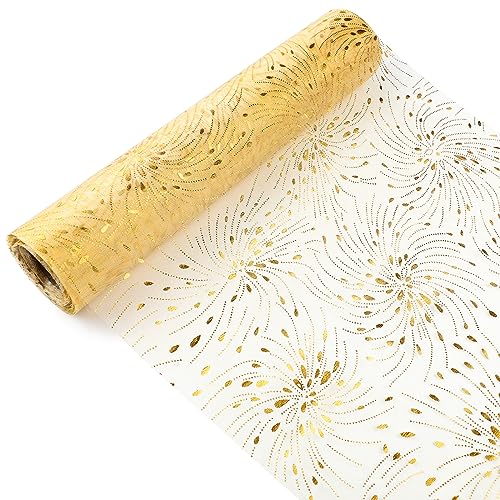 Bekeify 15M x 28Cm Tischläufer Gold Tischband Glänzend Goldene Weihnachten Dekostoff Polyester Tischdeko für Party Ostern Weihnachten Hochzeits Geburtstagsfeiern Tischdeko Gold von Bekeify