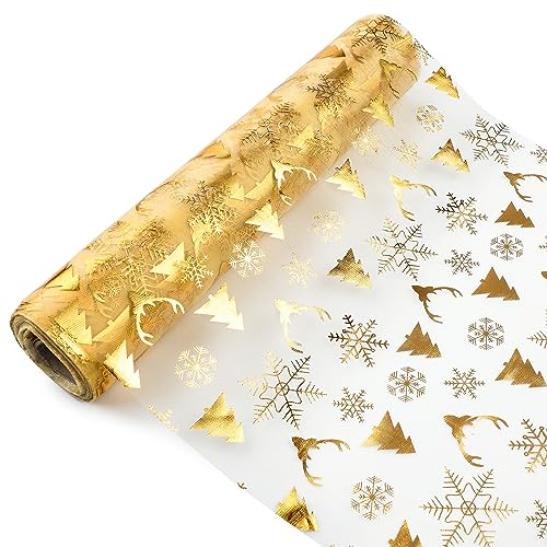 Bekeify 15M x 28Cm Tischläufer Gold Tischband Glänzend Goldene Weihnachten Dekostoff Polyester Tischdeko für Party Ostern Weihnachten Hochzeits Geburtstagsfeiern Tischdeko Gold von Bekeify