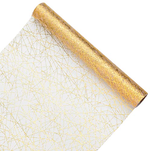 Bekeify Golden Tischläufer 28cm × 15m Organza Tischläufer Gold Rolle Tüll Glitzer Metallic Tischdecke Glänzend Vlies Tischband Gold Tischläufer für Hochzeit Silvester Weihnachts Geburtstag Tischdeko von Bekeify