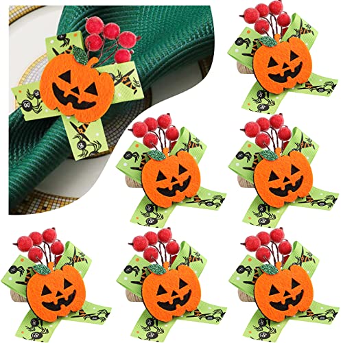 Bekeify Halloween Kürbis Serviettenringe 6Pcs Handgefertigt Serviettenschnalle Wiederverwendbare Serviettenhalter Ring Kürbis-Serviettenschnallen Serviette Rings für Esstisch Thanksgiving Dekoration von Bekeify