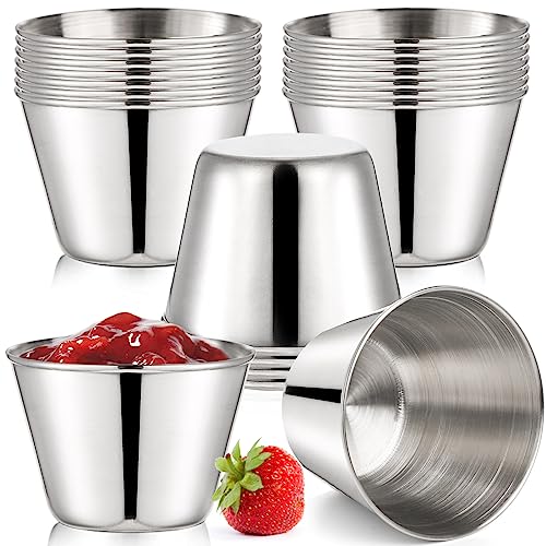 Bekith 20 Stück Kleine Dipschalen Edelstahl Saucenschälchen Metall Gewürzschal Servierschale Stapelbar Becher für Snacks Dips Dessert (75ML) von Bekith