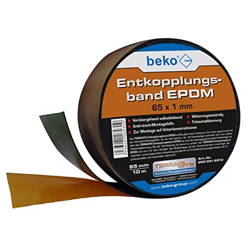 beko TERRASYS Entkopplungsband EPDM 65 x 1 mm schwarz, einseitig selbstklebend, 1 Rolle à 10 m 262 001 6510 von beko