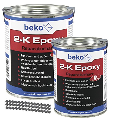 2-K Epoxy Reparaturharz 1 kg, inkl. 10 x Estrichklammern von BEKO