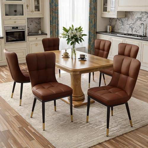 200KG Belastbar Esszimmerstühle 6Er Set, Kunstleder Stühle Esszimmer（8cm dick）, Einteiliger Metallbeinen Küchenstühle Mit Lehne, Leichter Luxus-Polsterstuhl Fü Küche Esszimmer Wohnzimmer von Bekrvio